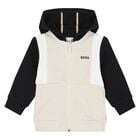Younger Boys Beige & Black Logo Zip Up Top, 2, hi-res