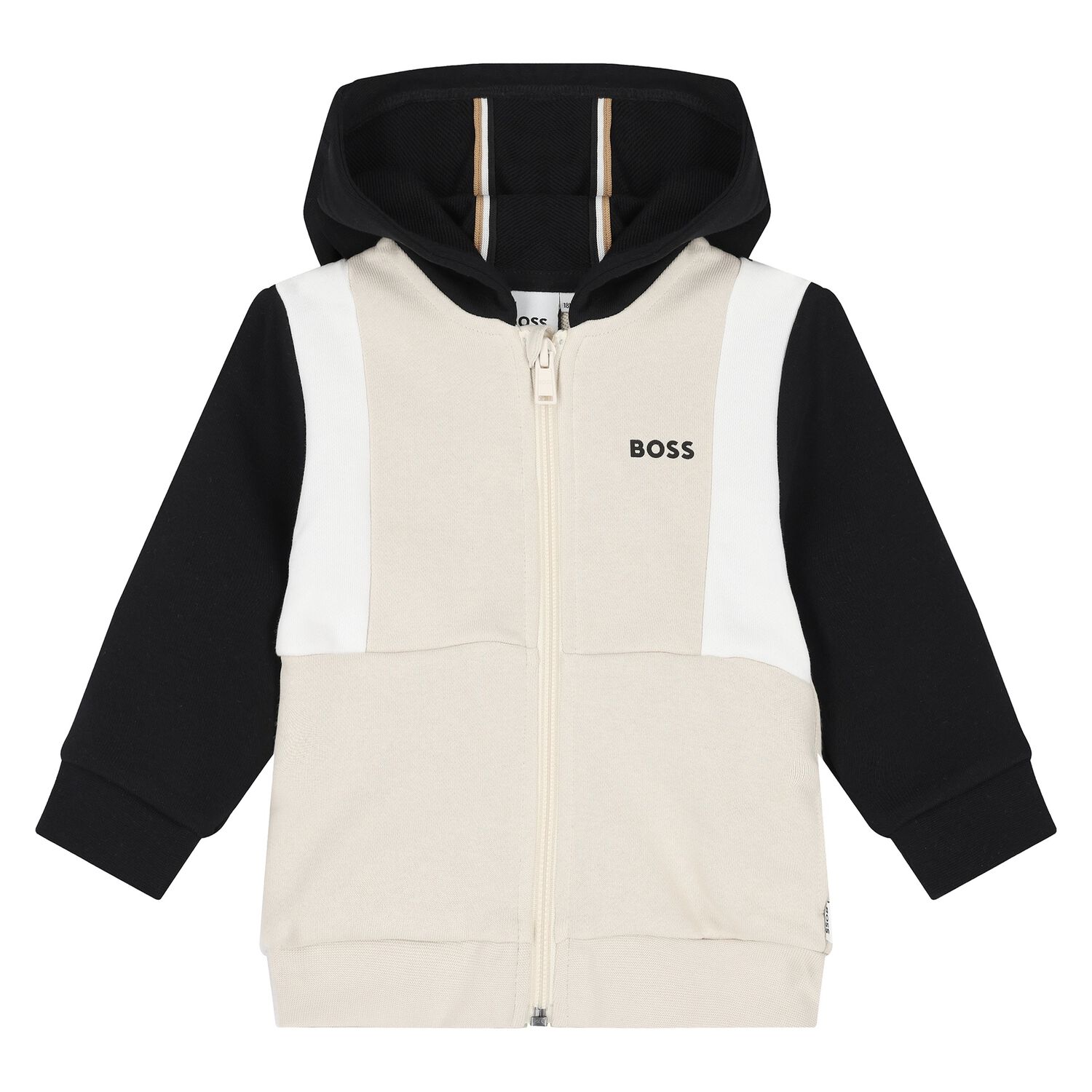 Younger Boys Beige & Black Logo Zip Up Top, 2, hi-res