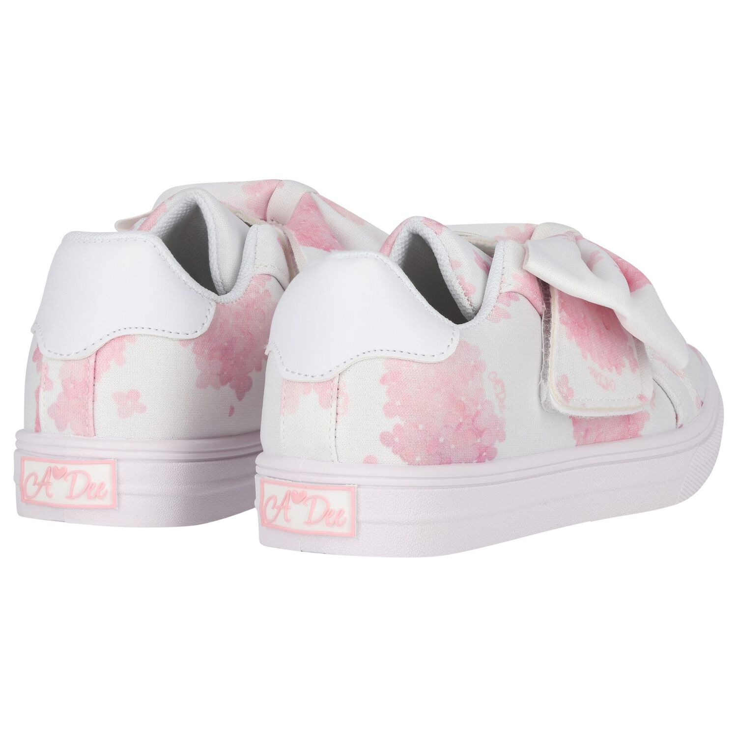 Girls White & Pink Floral Velcro Trainers, 1, hi-res image number null