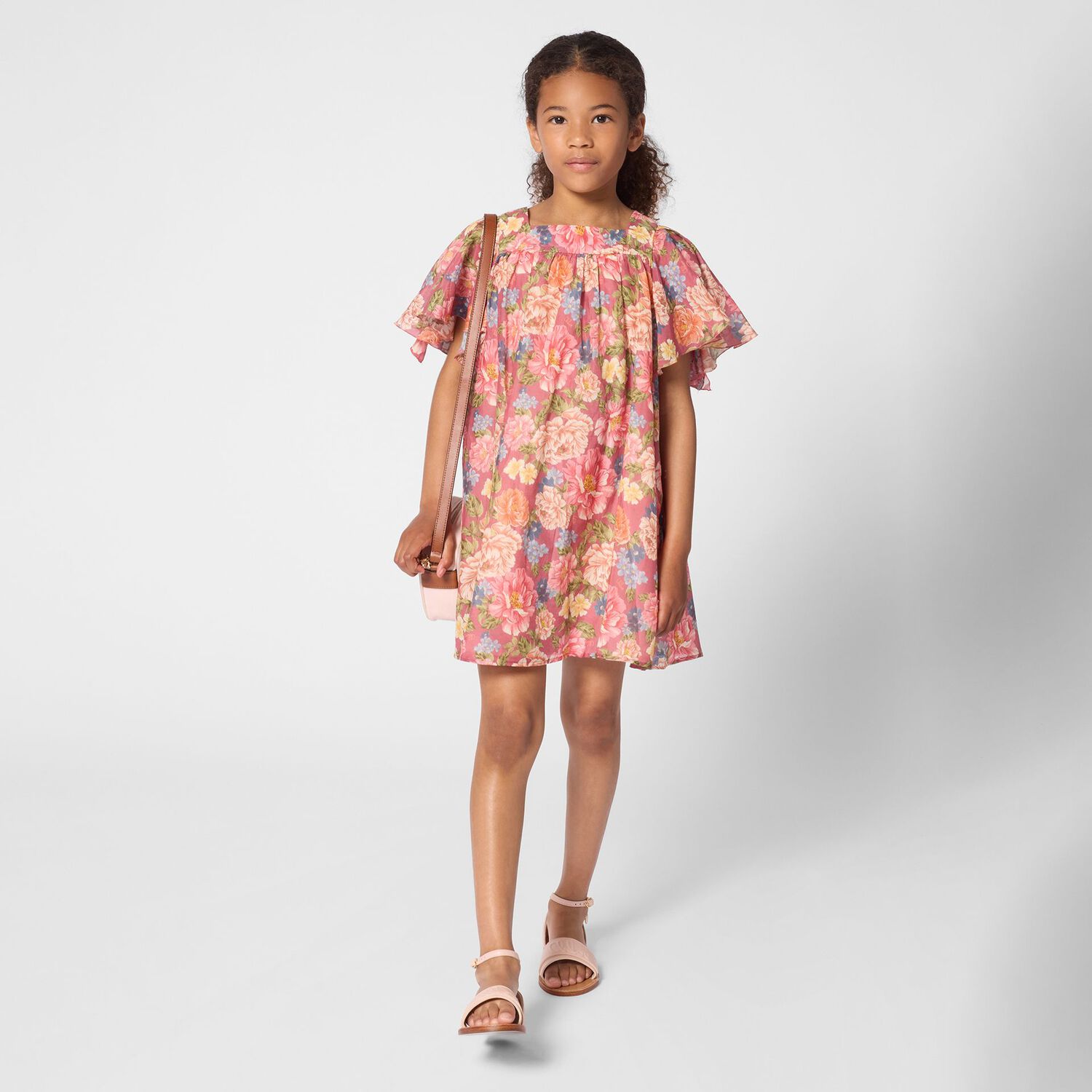  Girls Mini Me Pink Floral Dress, 1, hi-res