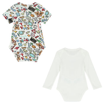 Baby Boys White Logo Bodysuit ( 2-Pack )