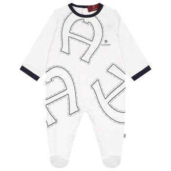 Baby Boys White Logo Babygrow