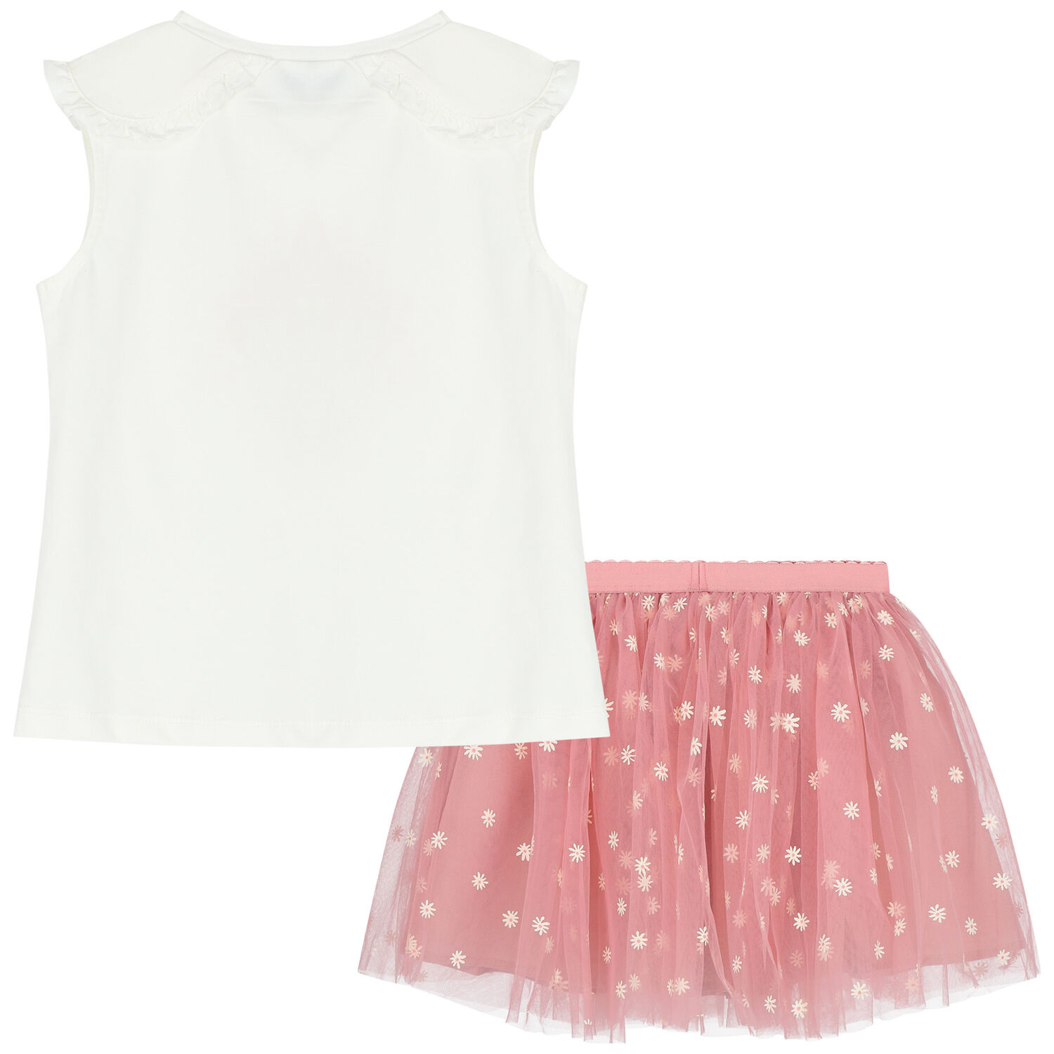 طقم تنورة وتوب تول باللون الأبيض والوردي, 1, hi-res