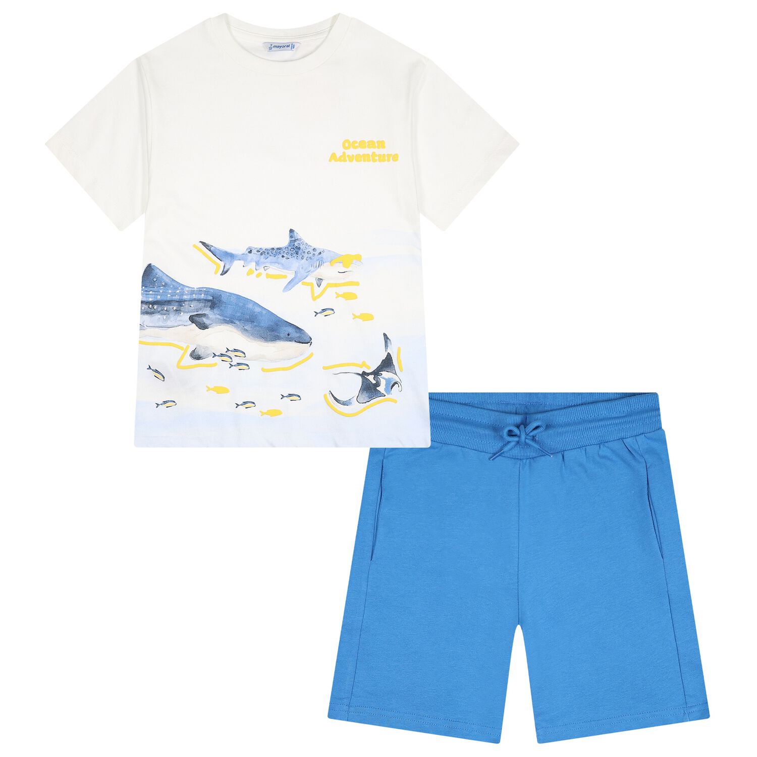 Boys White & Blue Shark Shorts Set, 1, hi-res
