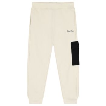 Boys Beige Logo Joggers
