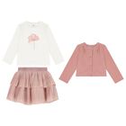 طقم تنورة بنات باللون العاجي و الوردي, 1, hi-res