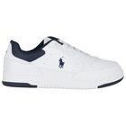 Boys White & Navy Blue Logo Trainers, 1, hi-res