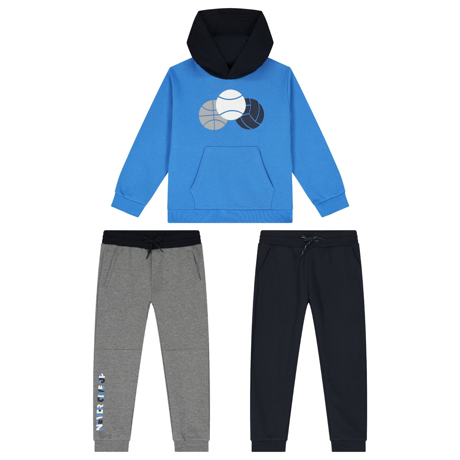 Boys Blue, Grey & Navy Blue Tracksuit Set (3 Piece), 2, hi-res image number null