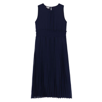 Girls Navy Pleated Dress