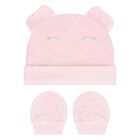Baby Girls Pink Hat & Mitten Set, 2, hi-res