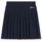 Girls Ivory & Navy Blue Logo Knit Skirt Set, 1, hi-res