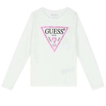 Girls White Logo Long Sleeve Top