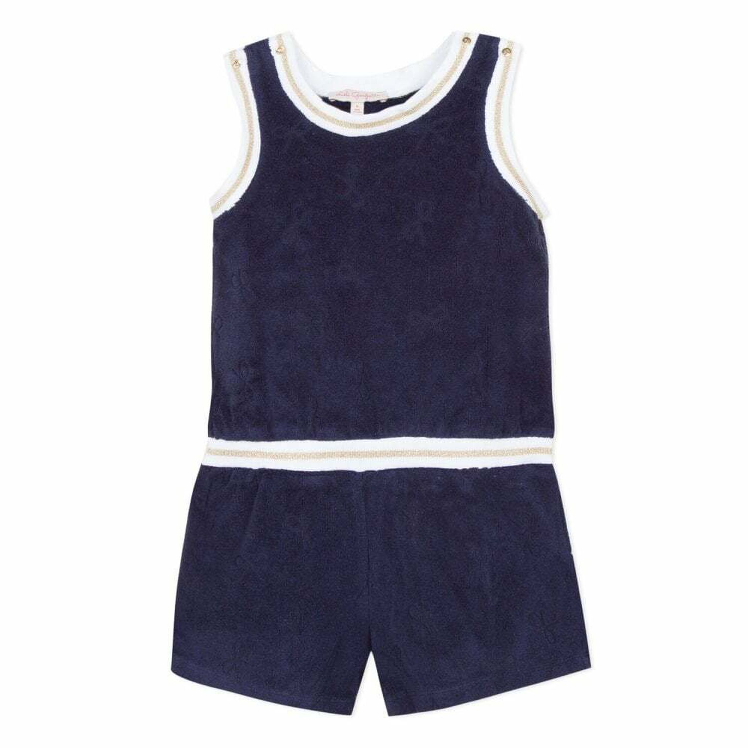 Girls Navy Blue Playsuit, 1, hi-res