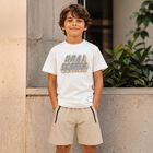Boys White & Beige Shorts Set, 1, hi-res