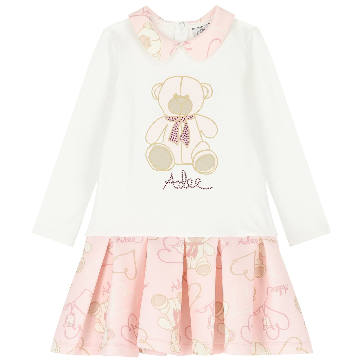 فستان بنات بطيات باللون الأبيض و الوردي, 1, hi-res image number null