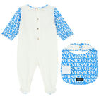 Baby Boys Ivory & Blue Logo Babygrow Set, 2, hi-res