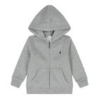 Baby Boys Grey Logo Hooded Zip Up Top, 1, hi-res