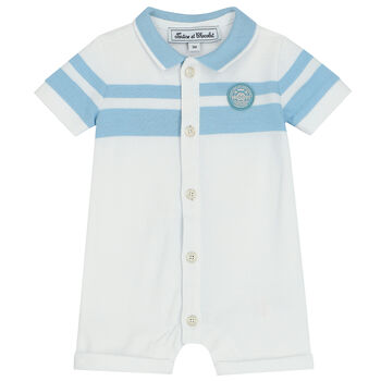 Baby Boys White & Blue Polo Romper