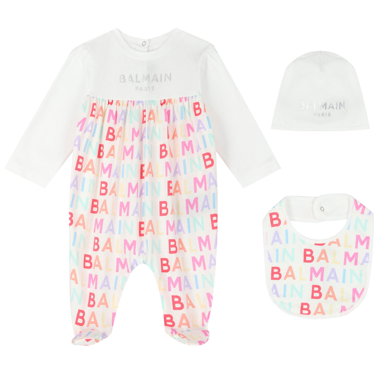 Baby Girls White & Ivory Logo Babygrow Set, 1, hi-res