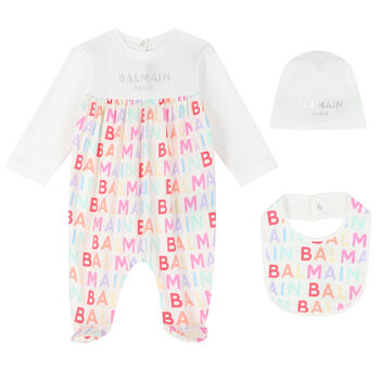 Baby Girls White & Ivory Logo Babygrow Set