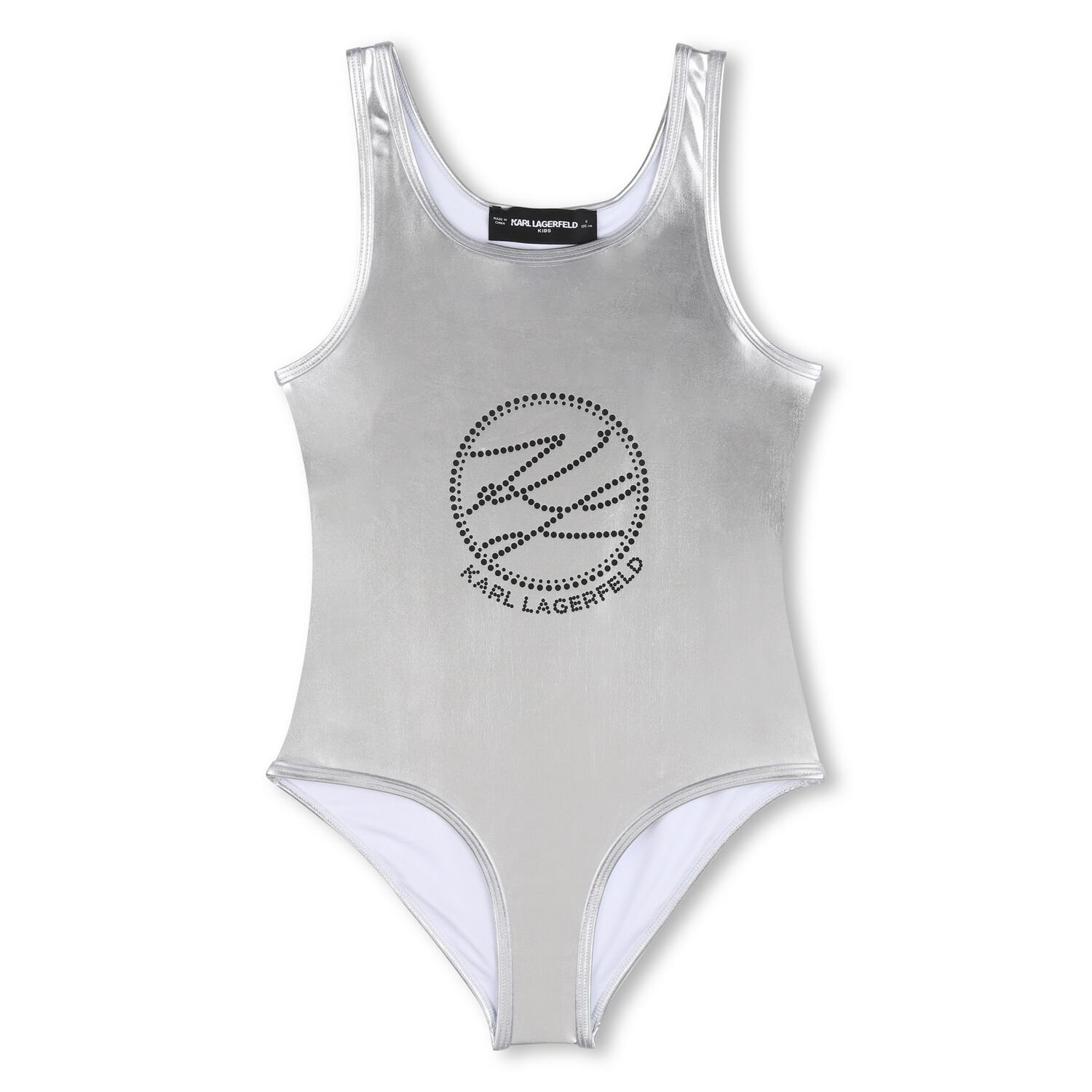 Girls Silver Logo Swimsuit, 1, hi-res