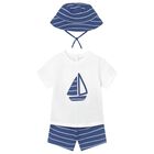 Younger Boys White & Blue Shorts Set, 1, hi-res