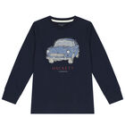 Boys Navy Blue Vintage Car Logo Long Sleeve Top, 1, hi-res