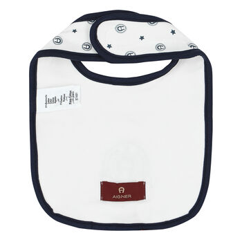 Baby Boys White & Navy Logo Bib