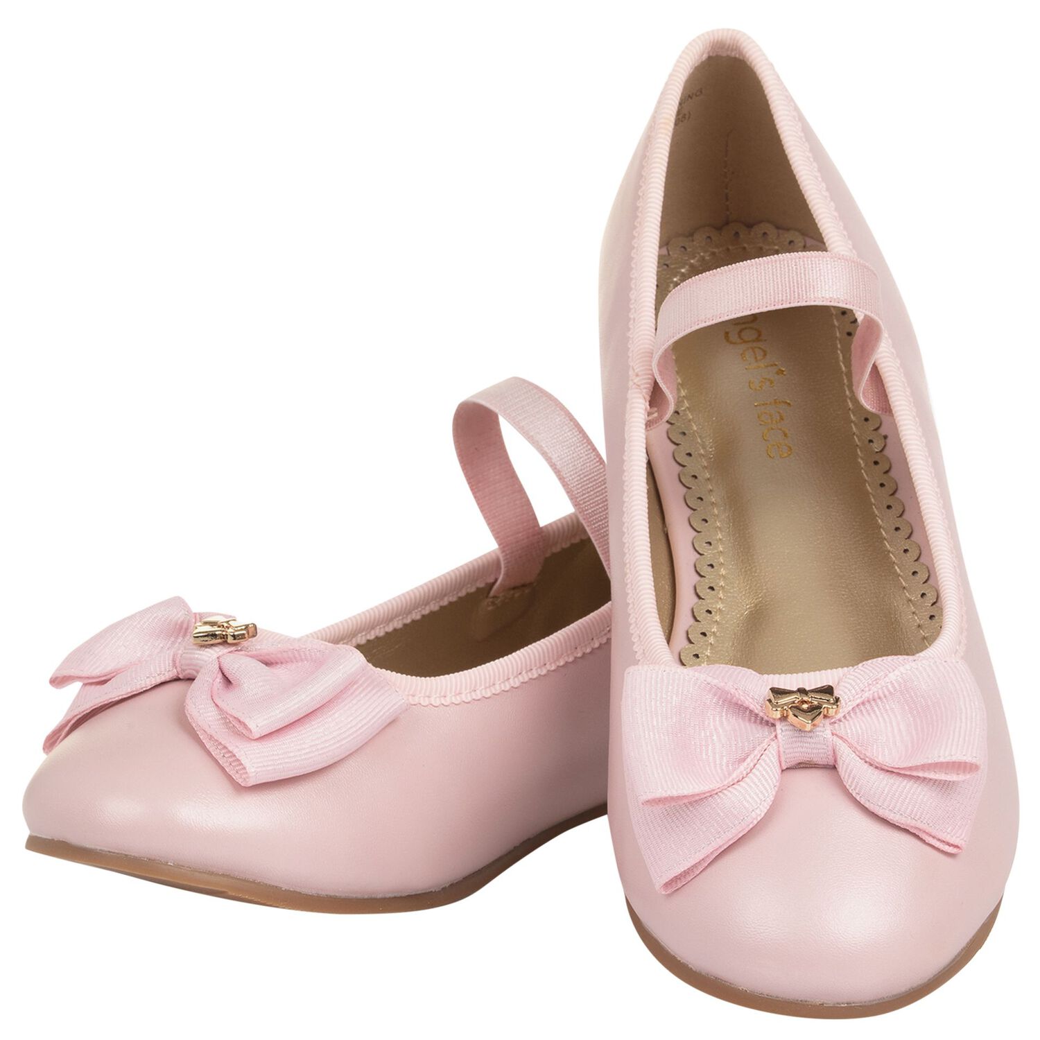 Girls Pink Bow Leather Shoes, 1, hi-res