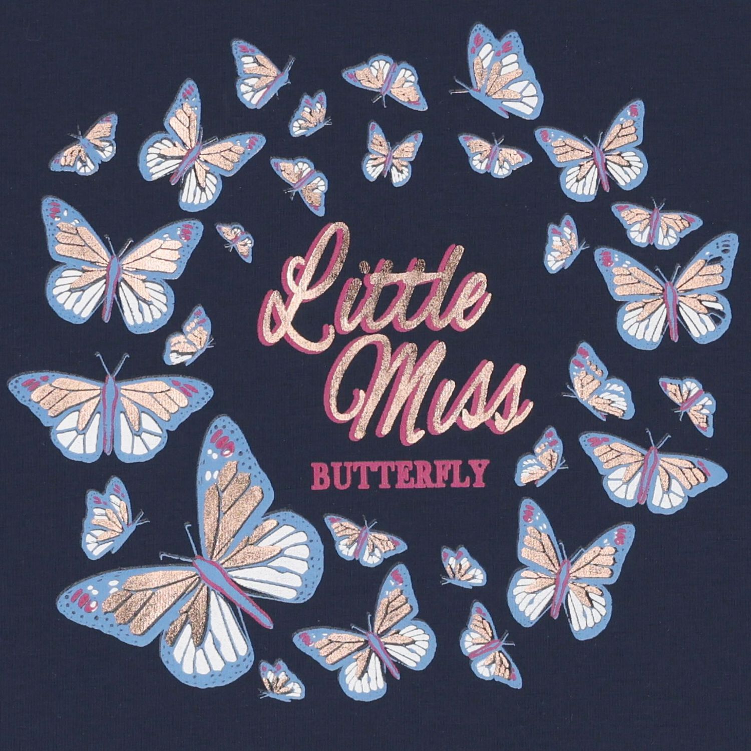 Girls Navy Blue Butterfly Long Sleeve Top, 1, hi-res image number null