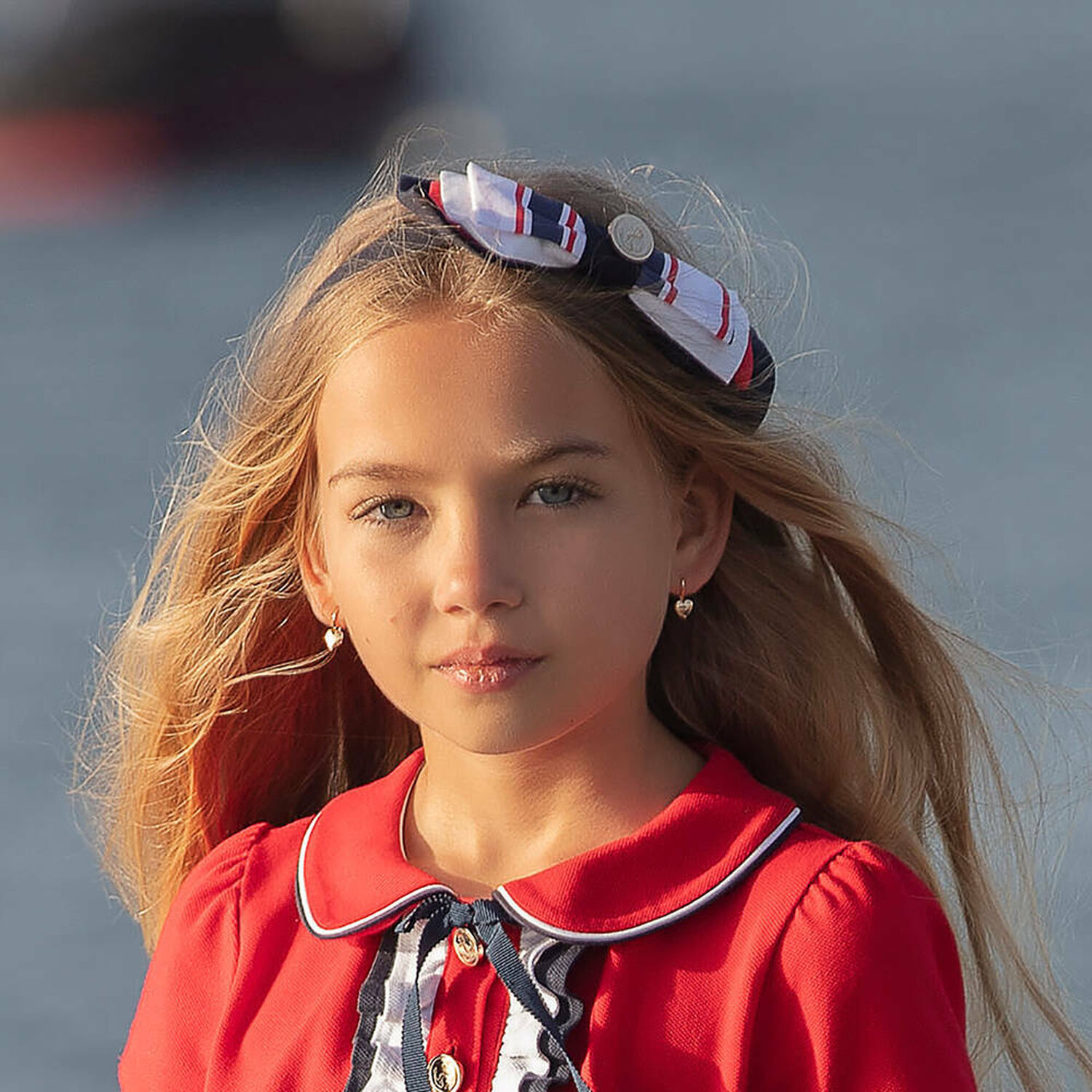 Girls Navy Blue Striped Headband, 1, hi-res