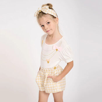 Girls Ivory & Gold Shorts