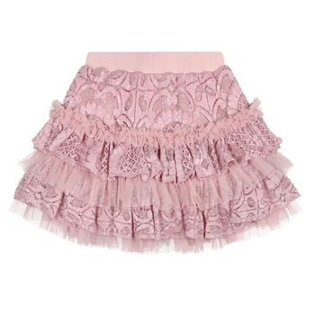 Girls Pink Lace Sequin Tiered Olivia Skirt