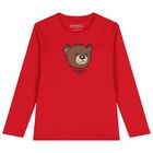 Boys Red Teddy Bear Long Sleeve Top, 2, hi-res