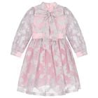 Girls Pink & Silver Jacquard Floral Dress, 1, hi-res