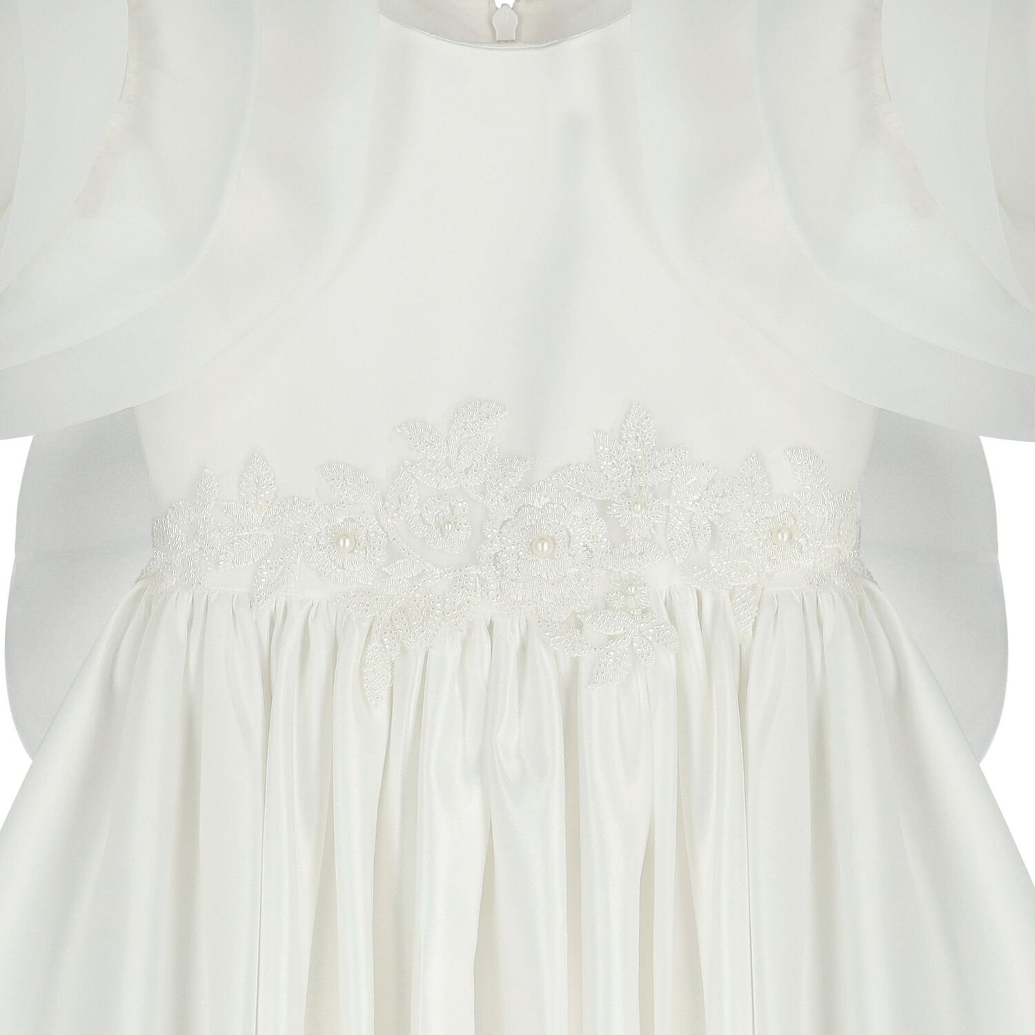 فستان تول للبنات بأكمام مزينة بورود ثلاثية الأبعاد باللون الأبيض, 1, hi-res