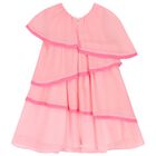 Girls Pink Tiered Chiffon Dress, 1, hi-res