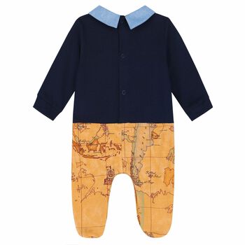 Baby Boys Navy & Beige Geo Map Babygrow