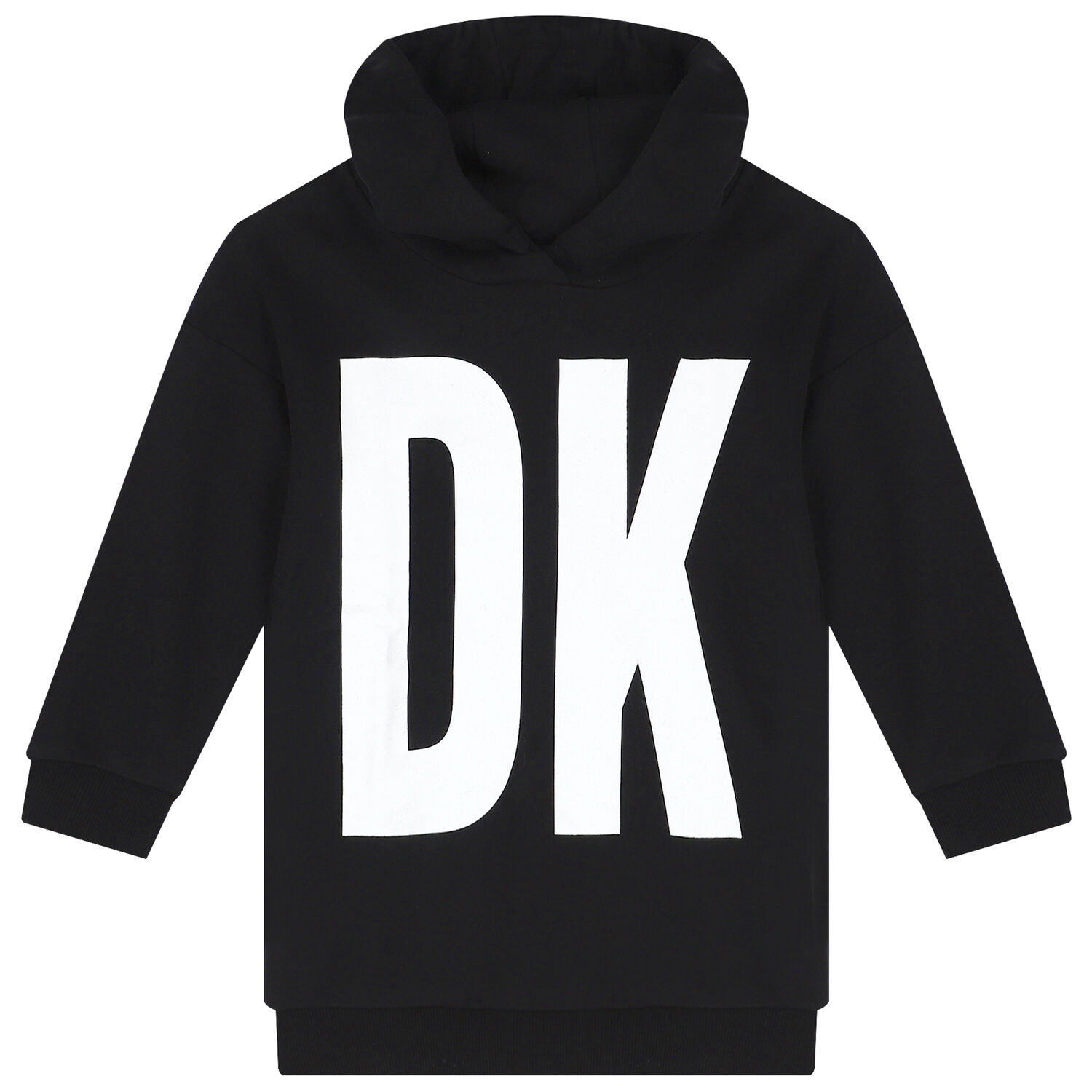 Girls Black Logo Hooded Dress, 1, hi-res