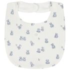 Baby Boys Ivory & Blue Teddy Bear Bib, 1, hi-res