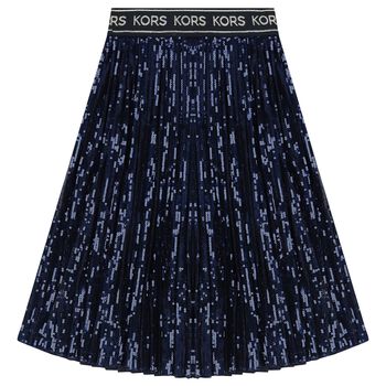 Girls Navy Blue Logo Sequin Skirt