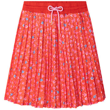 Girls Orange Pleated Skirt