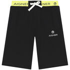Boys Black Cotton Logo Shorts, 1, hi-res