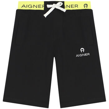 Boys Black Cotton Logo Shorts