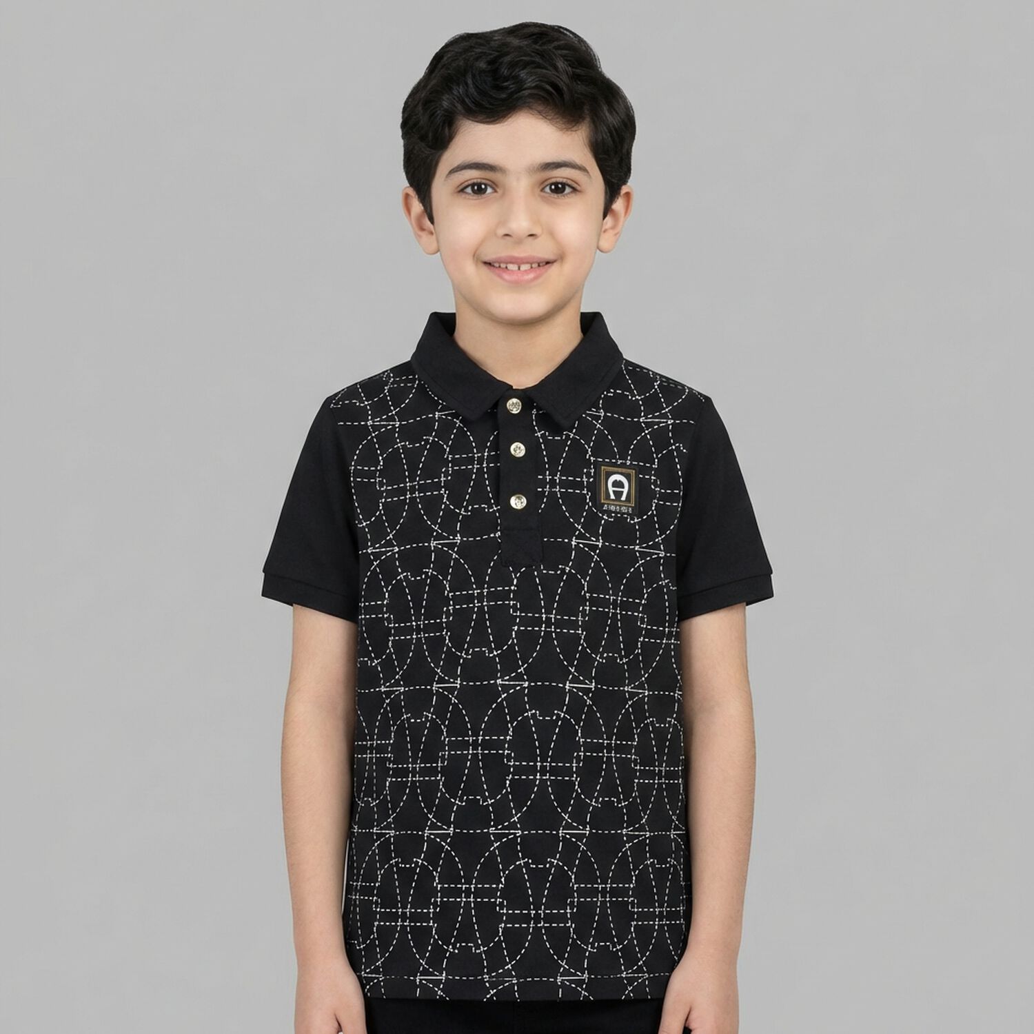 Boys Black Logo Polo Shirt, 2, hi-res