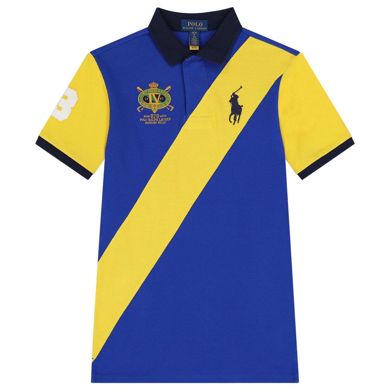 Girls Blue & Yellow Logo Polo Dress, 1, hi-res