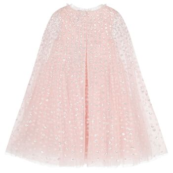 Girls Pink Sequin & Tulle Cape Dress 