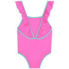Girls Neon Pink Ruffle Swimsuit, 1, hi-res