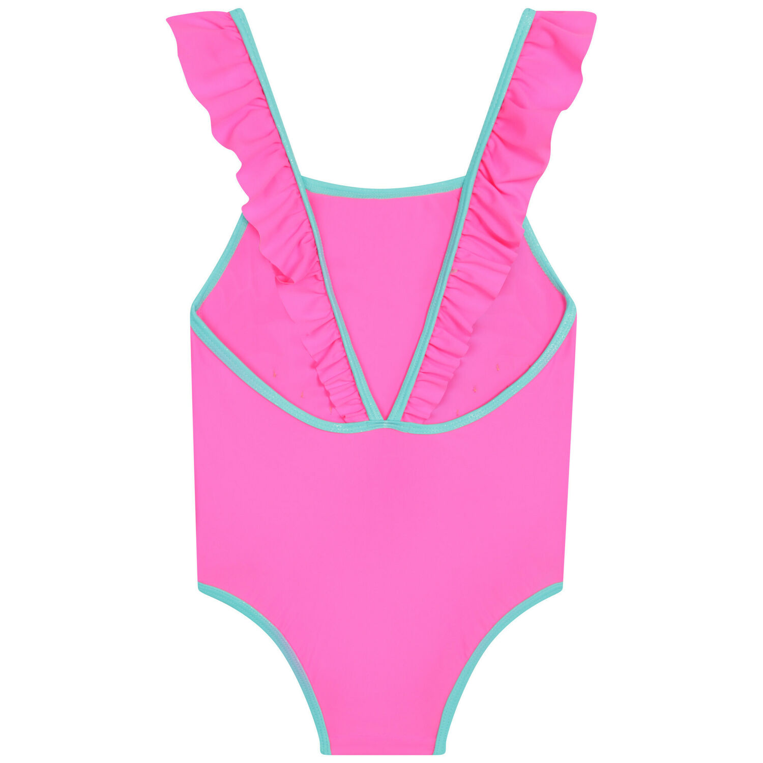 Girls Neon Pink Ruffle Swimsuit, 1, hi-res