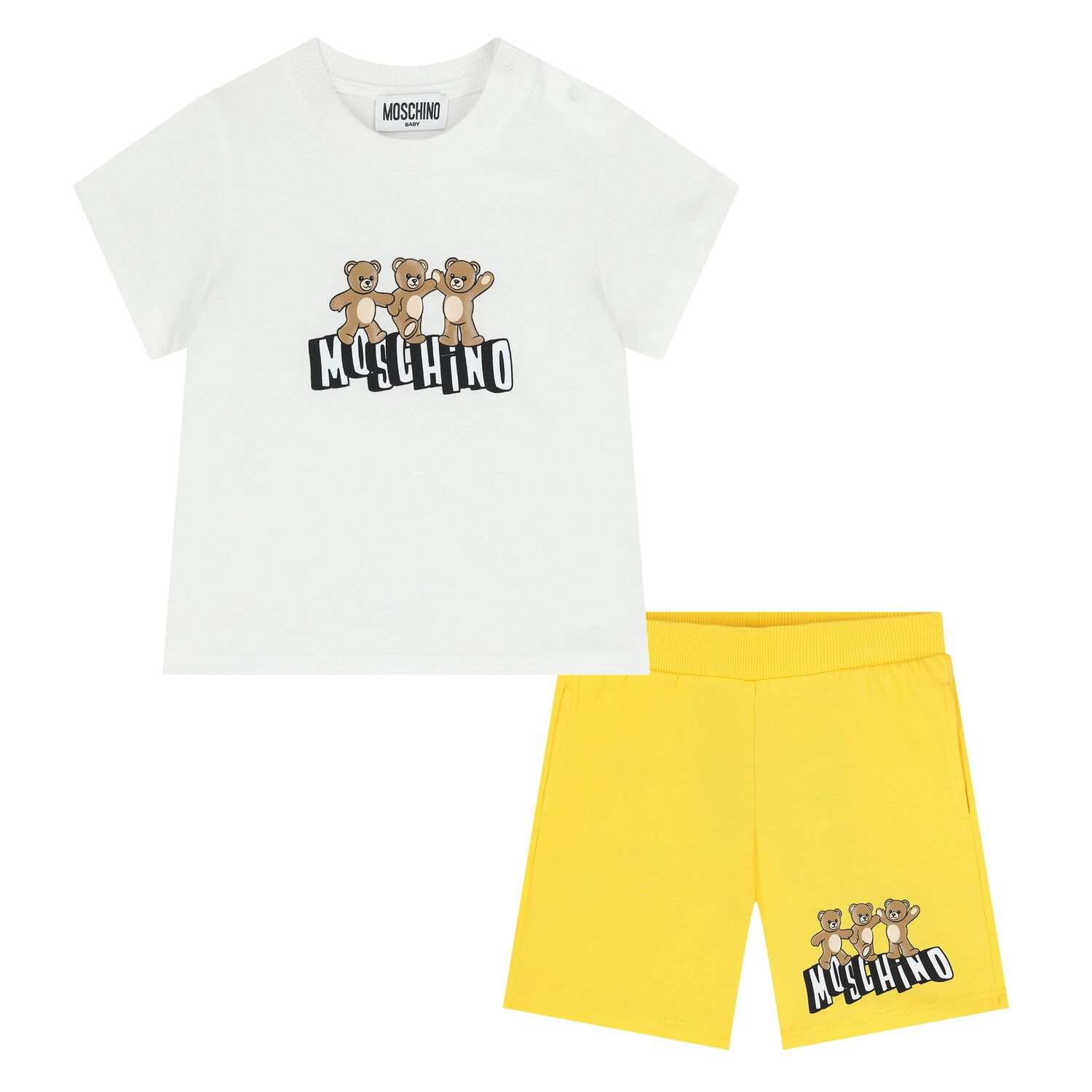 Younger White & Yellow Teddy Bear Shorts Set, 3, hi-res